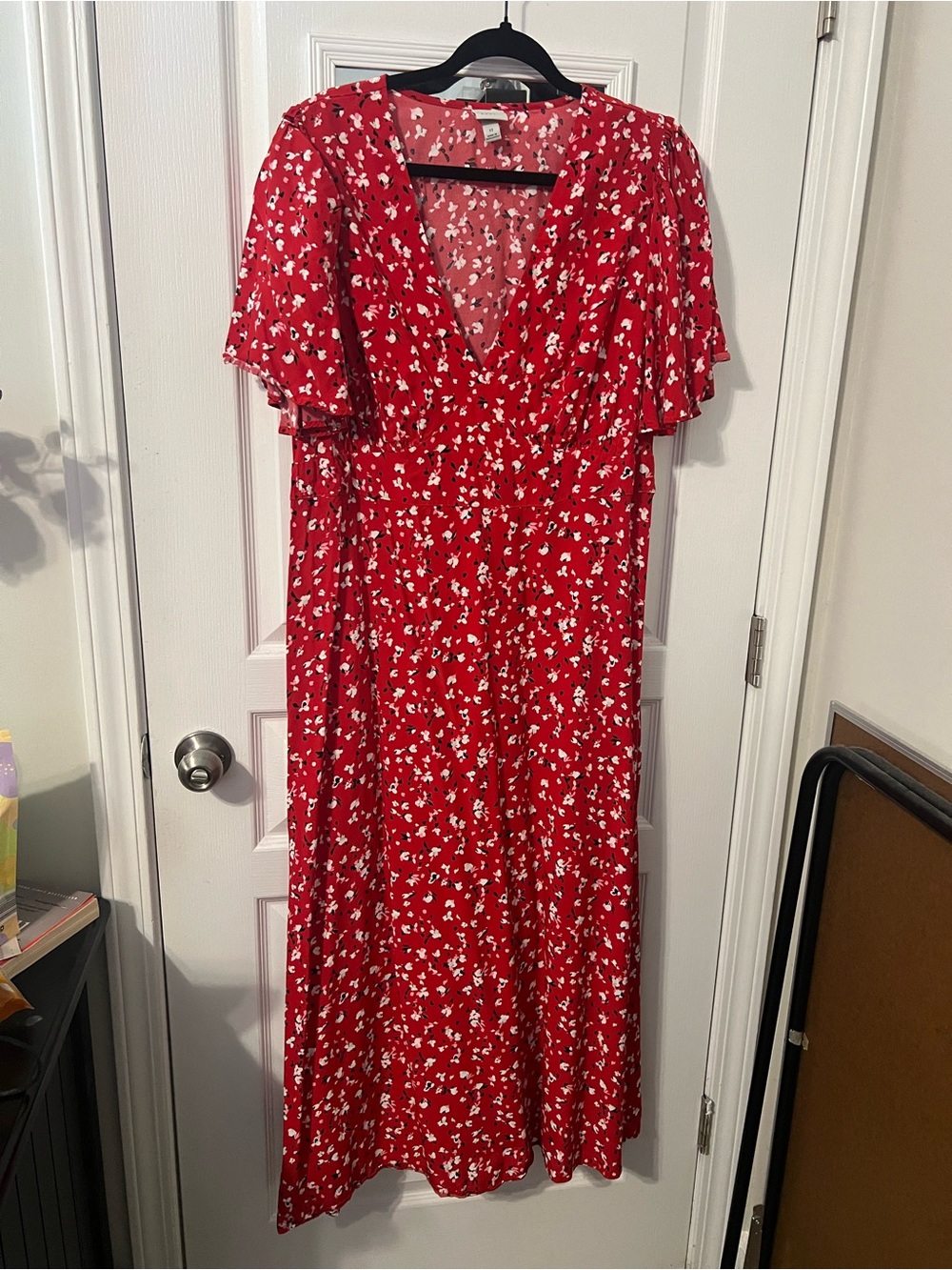 a new day Red Floral Maxi Dress with White Print size 17